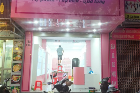 Thiết kế thi công biển hiệu và nội thất shop mỹ phẩm DOUBLE PINK -Kiến An - Hải Phòng