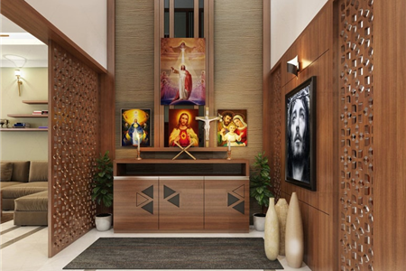 Thiết kế thi công ban thờ chúa kết hợp với vách phòng khách đẹp tại Hải Phòng
