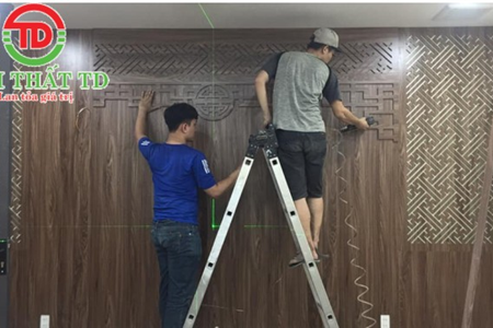 Làm vách ốp sau ban thờ đẹp cho khách hàng Nguyễn Văn Linh - Hải Phòng